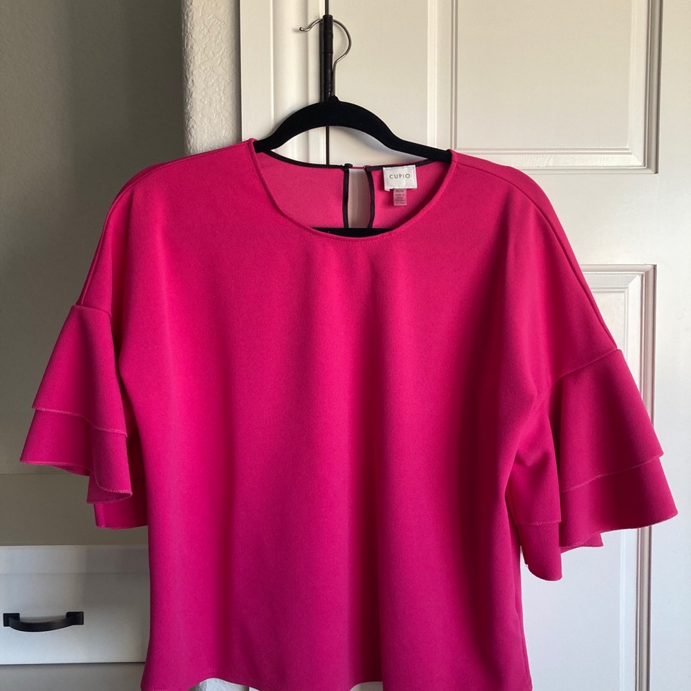 Hot Pink Ruffle Sleeve Top